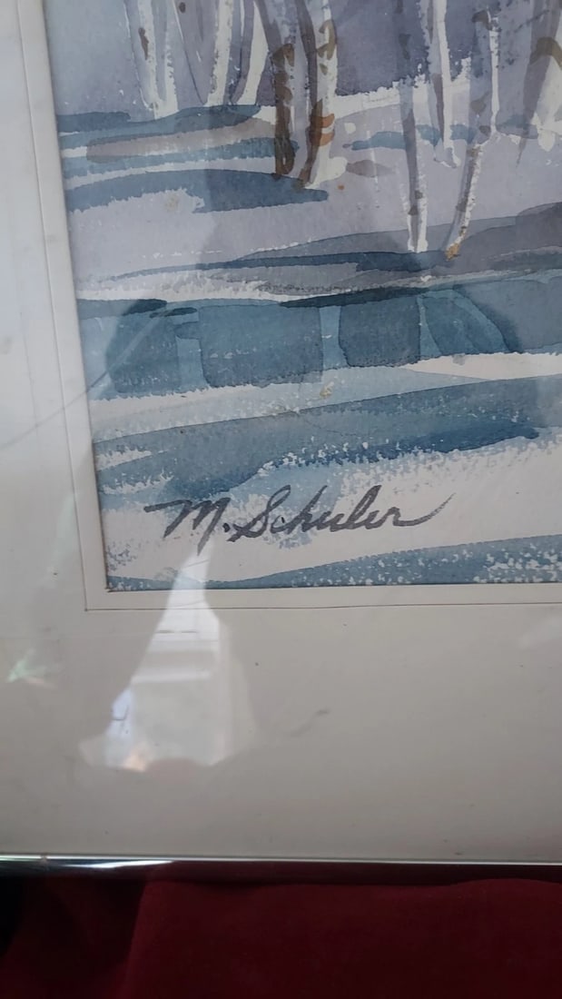 1950 Watercolor Covered Bridge M. Schuler - 3