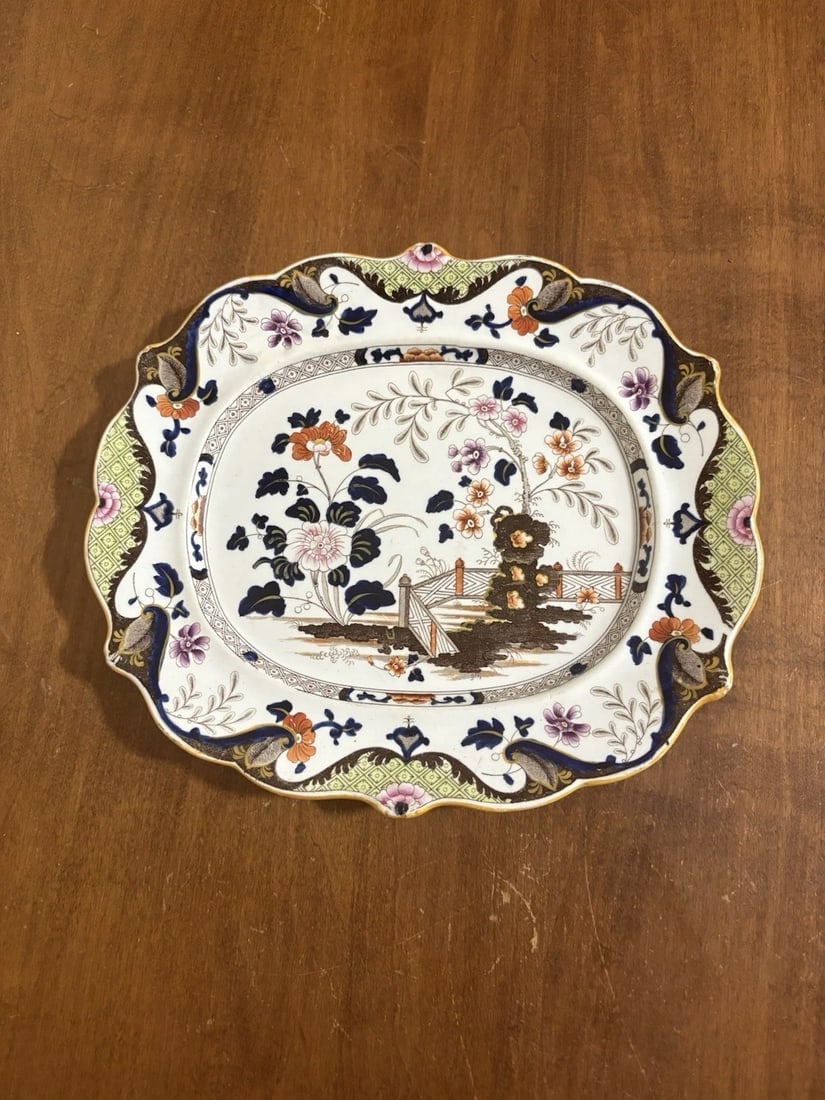 flow blue polychrome Platter: It measures 10 1/8” x 9 1/4” and is marked. It has no chips, cracks or repairs Shipping: Domestic: Flat-rate of $15.00 to anywhere within the contiguous U.S. International: Foreign shippin