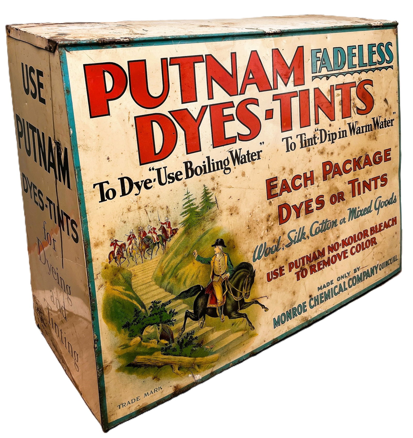 ANTIQUE ALUMINUM PUTNAM DYES & TINTS ADVERTISING STORE DISPLAY CABINET: Date/Period: approx 1920's Dimension: approx 18.5 x 14.5 x 8 Material: metal Additional Information: ANTIQUE ALUMINUM PUTNAM DYES & TINTS ADVERTISING STORE DISPLAY CABINET Shipping: Domestic: Flat-rat