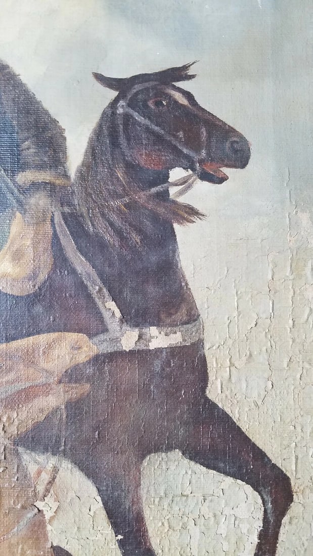 Oil painting 19th century War soldier on horse Schum - 3