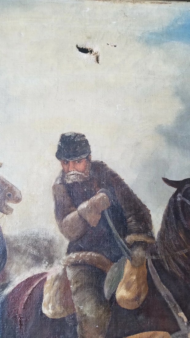 Oil painting 19th century War soldier on horse Schum - 4