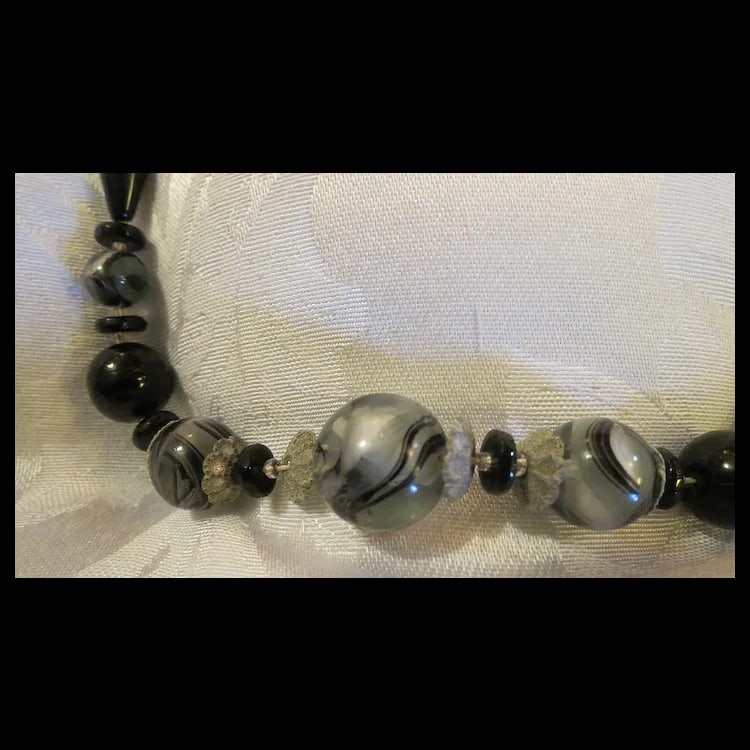 Early Antique Black Swirl Glass Beads - 2