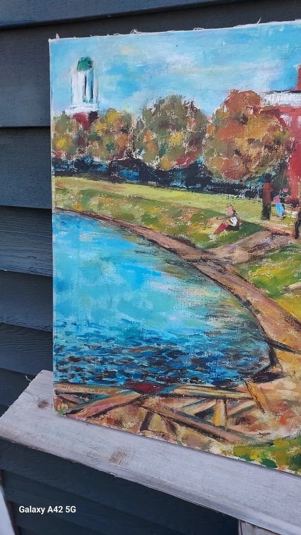 Oil painting college Campus Possibly Notre Dame 20 x 30 1970 - 2