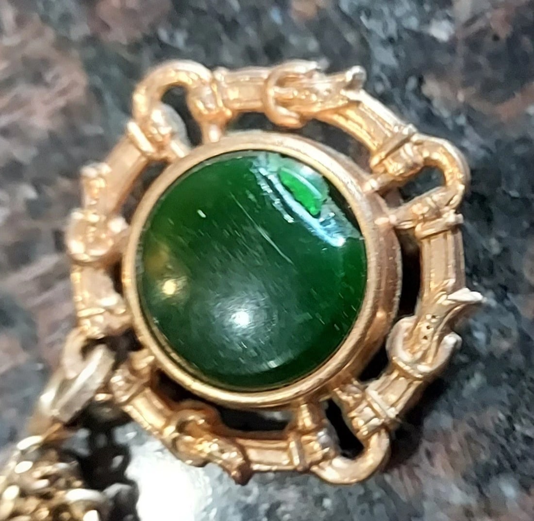 Rare Antique Pocket Watch Fob Compass And Gem - 2