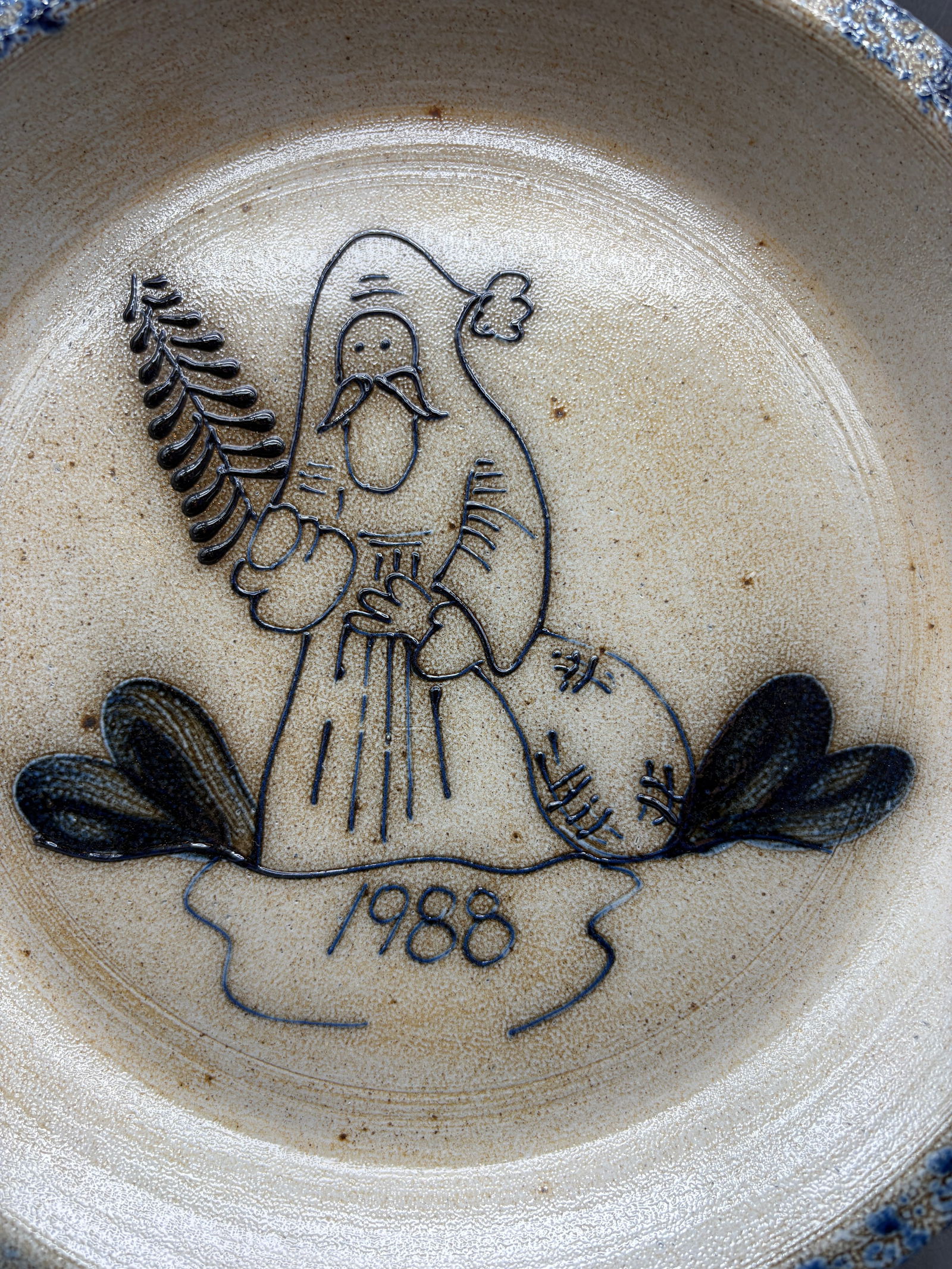 1988 Eldreth Stoneware Pottery Christmas Pie Plate - 2