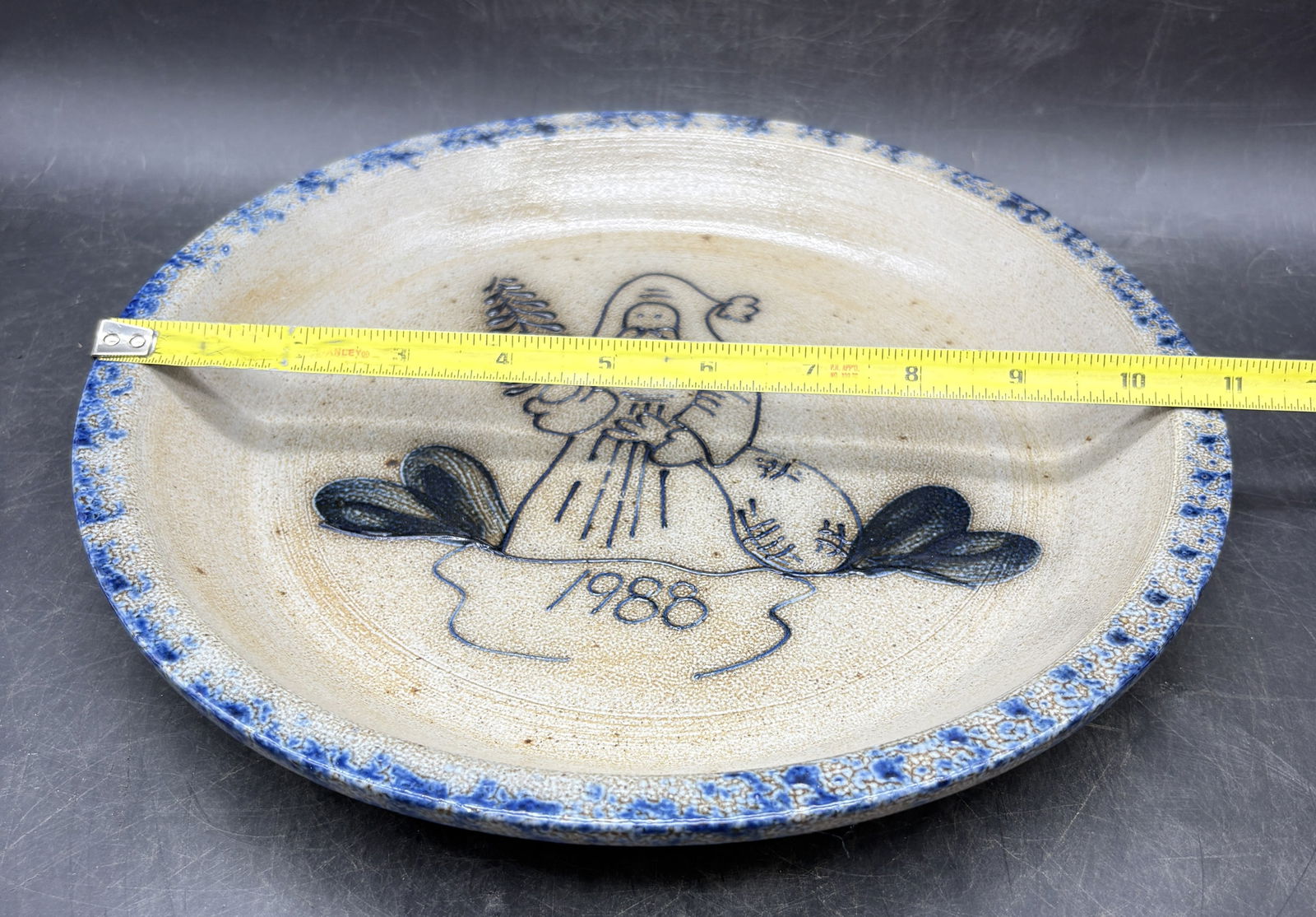 1988 Eldreth Stoneware Pottery Christmas Pie Plate - 8