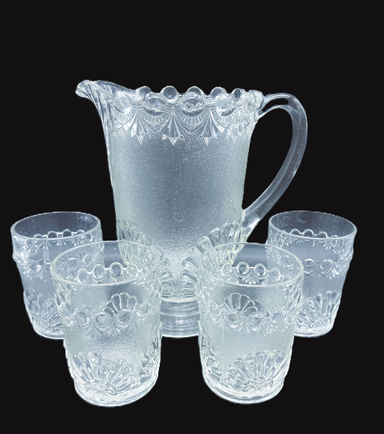 C. 1896 VICTORIAN WESTMORELAND SHELL & JEWEL WATER SET (1 of 8)