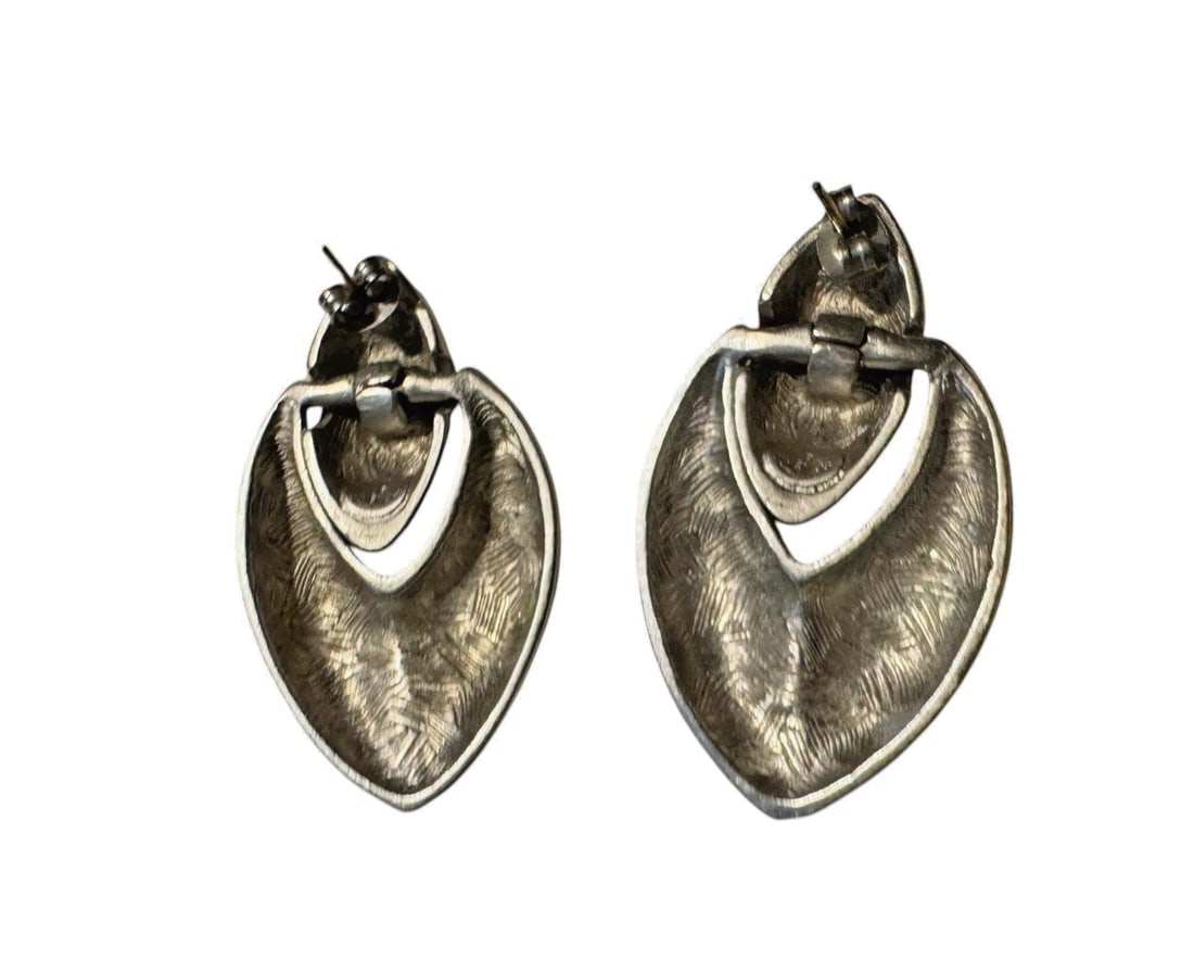 VTG Signed Givenchy Paris Silver satin nickel Dangle Pierced Earrings - 4