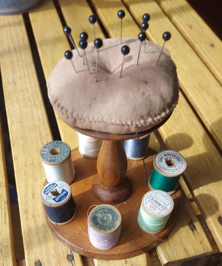 Antique Folk Sewing Organizer Round 1890 Pin Cushion (1 of 3)