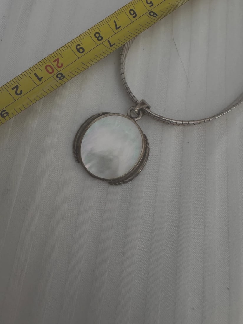 Sterling Silver Mother Of Pearl Beautiful omega chain Collar Choker Necklace - 2