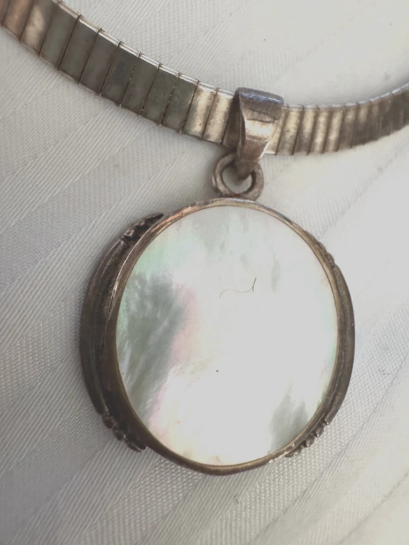 Sterling Silver Mother Of Pearl Beautiful omega chain Collar Choker Necklace - 3