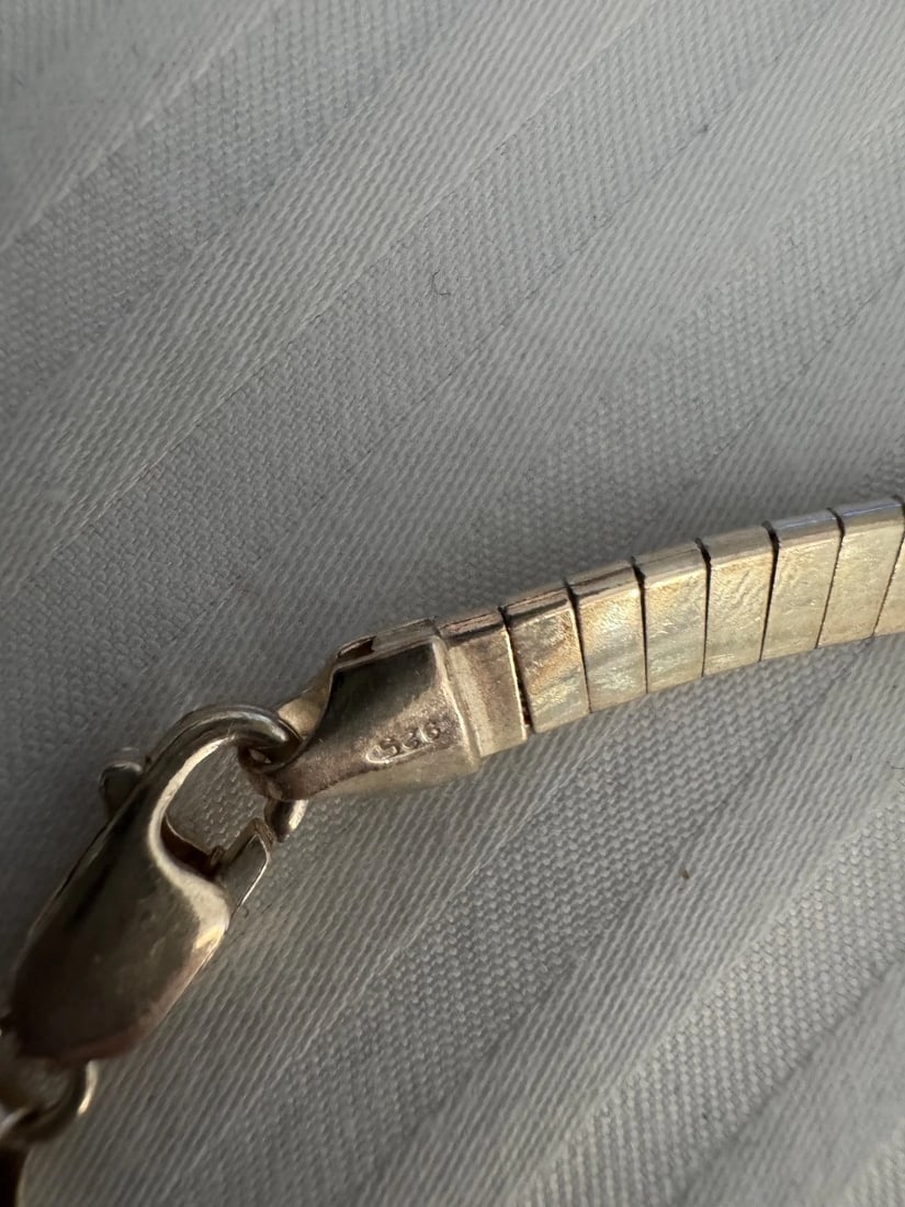 Sterling Silver Mother Of Pearl Beautiful omega chain Collar Choker Necklace - 4