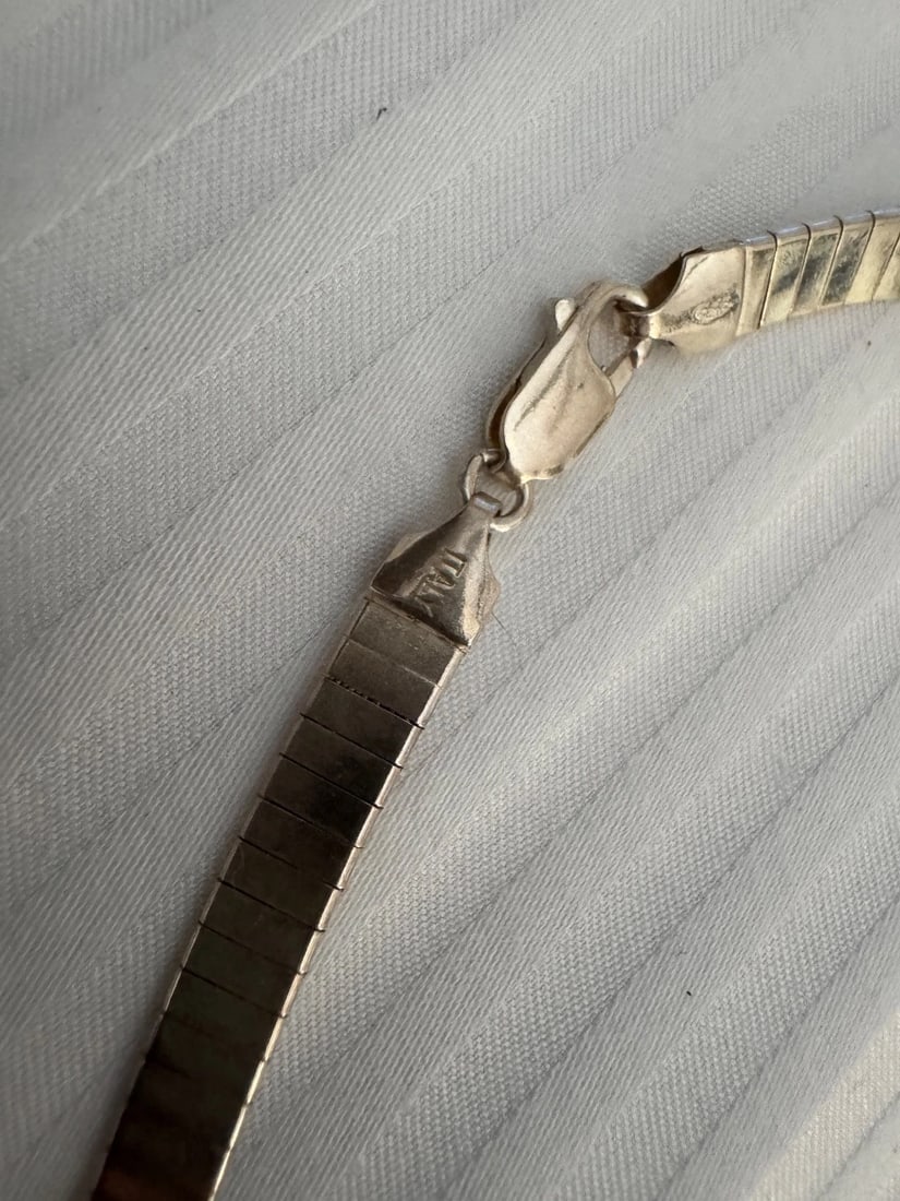 Sterling Silver Mother Of Pearl Beautiful omega chain Collar Choker Necklace - 5