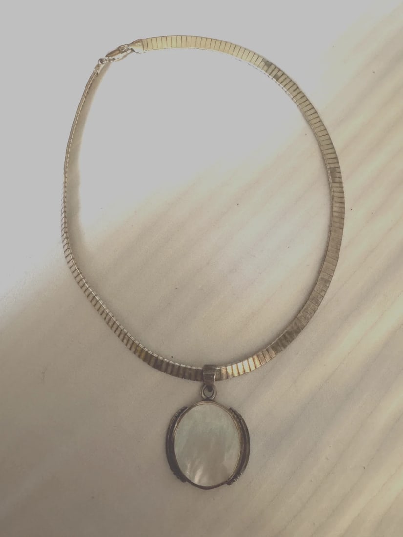 Sterling Silver Mother Of Pearl Beautiful omega chain Collar Choker Necklace - 6