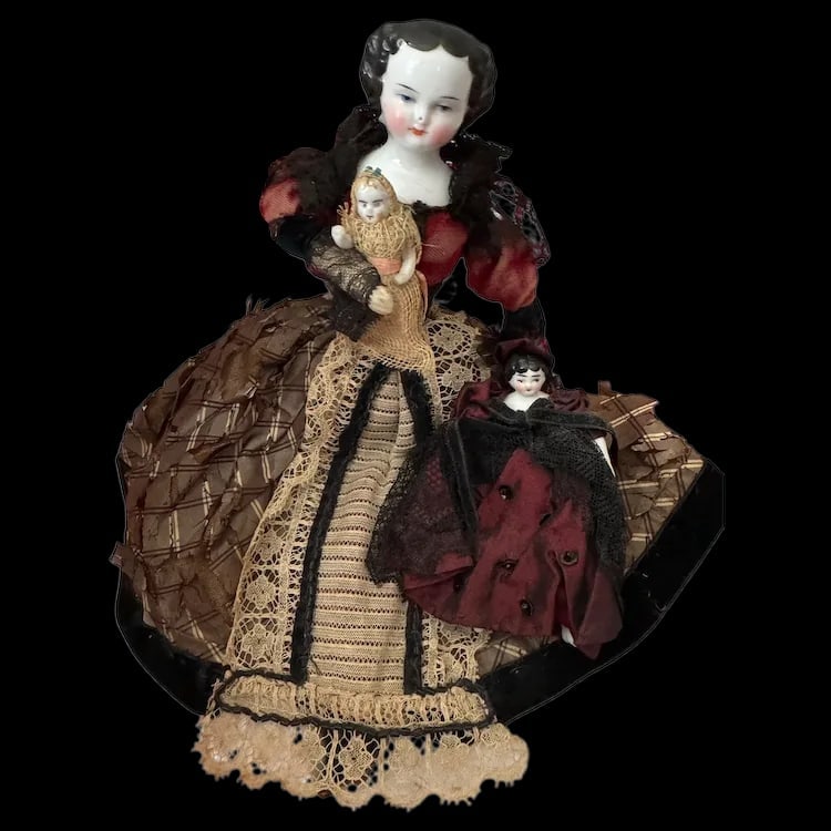 Collection of Antique dolls, china head lady doll w/two smaller (1 of 1)