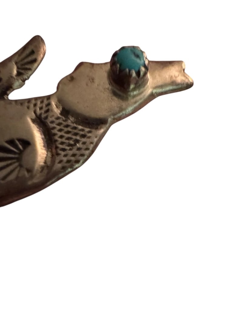 Vintage Sterling Silver Navajo Coyote Turquoise Pin Pendant Signed Sterling - 2