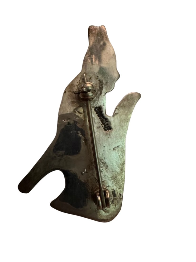 Vintage Sterling Silver Navajo Coyote Turquoise Pin Pendant Signed Sterling - 4