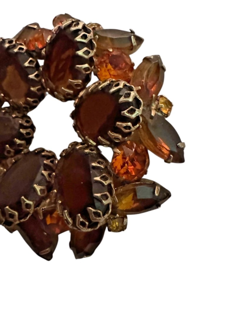 Stunning Citrine Amber Rhinestone Brooch Gold Tone Vintage Weiss Juliana Style - 2