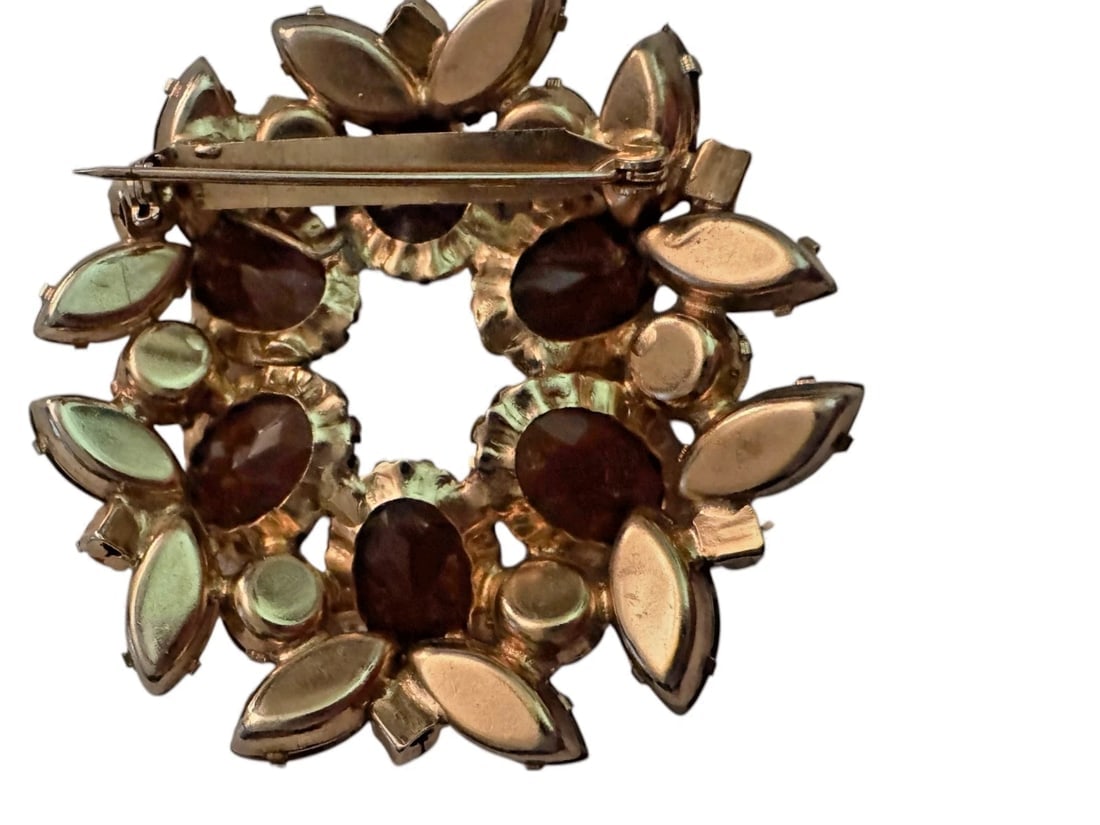 Stunning Citrine Amber Rhinestone Brooch Gold Tone Vintage Weiss Juliana Style - 4