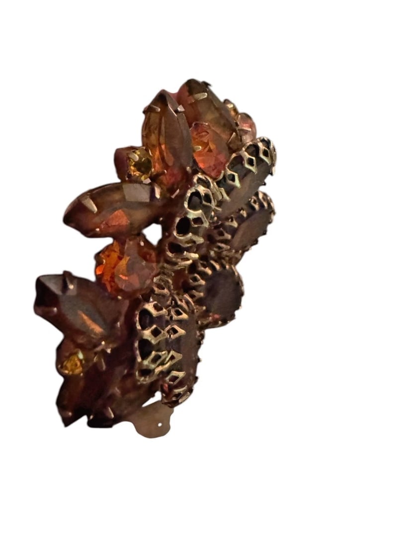 Stunning Citrine Amber Rhinestone Brooch Gold Tone Vintage Weiss Juliana Style - 5