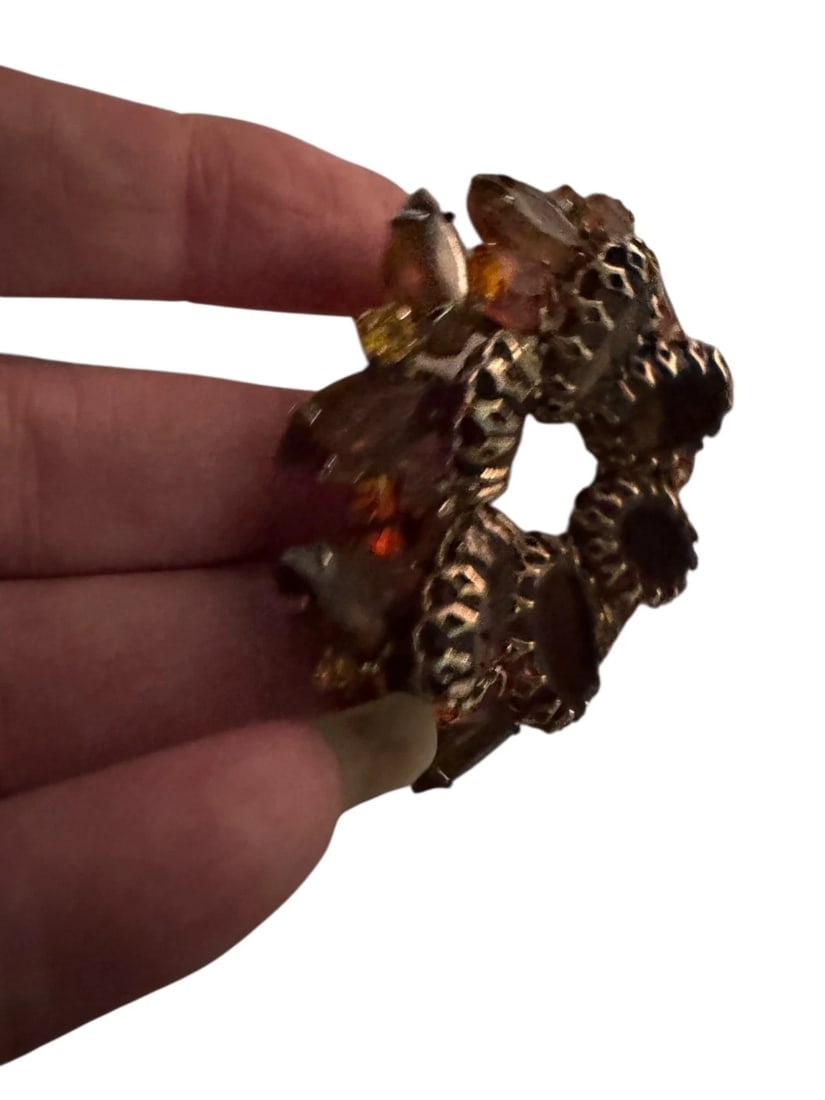 Stunning Citrine Amber Rhinestone Brooch Gold Tone Vintage Weiss Juliana Style - 6