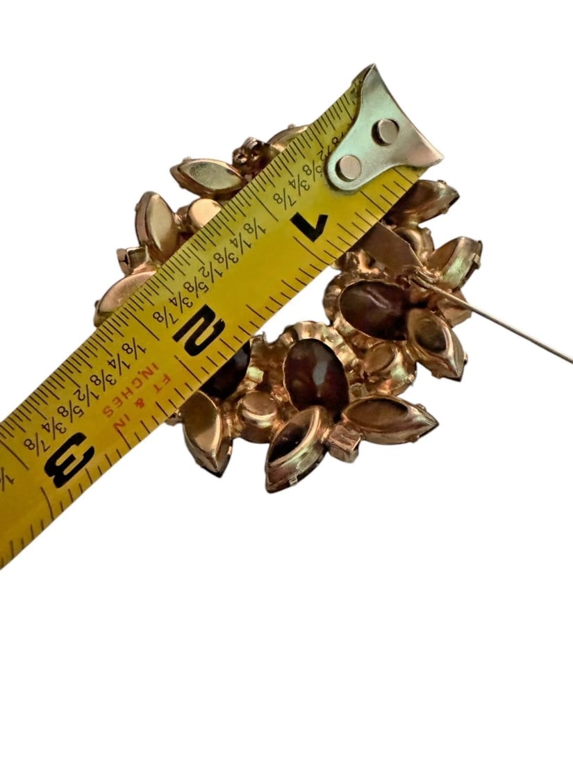 Stunning Citrine Amber Rhinestone Brooch Gold Tone Vintage Weiss Juliana Style - 8