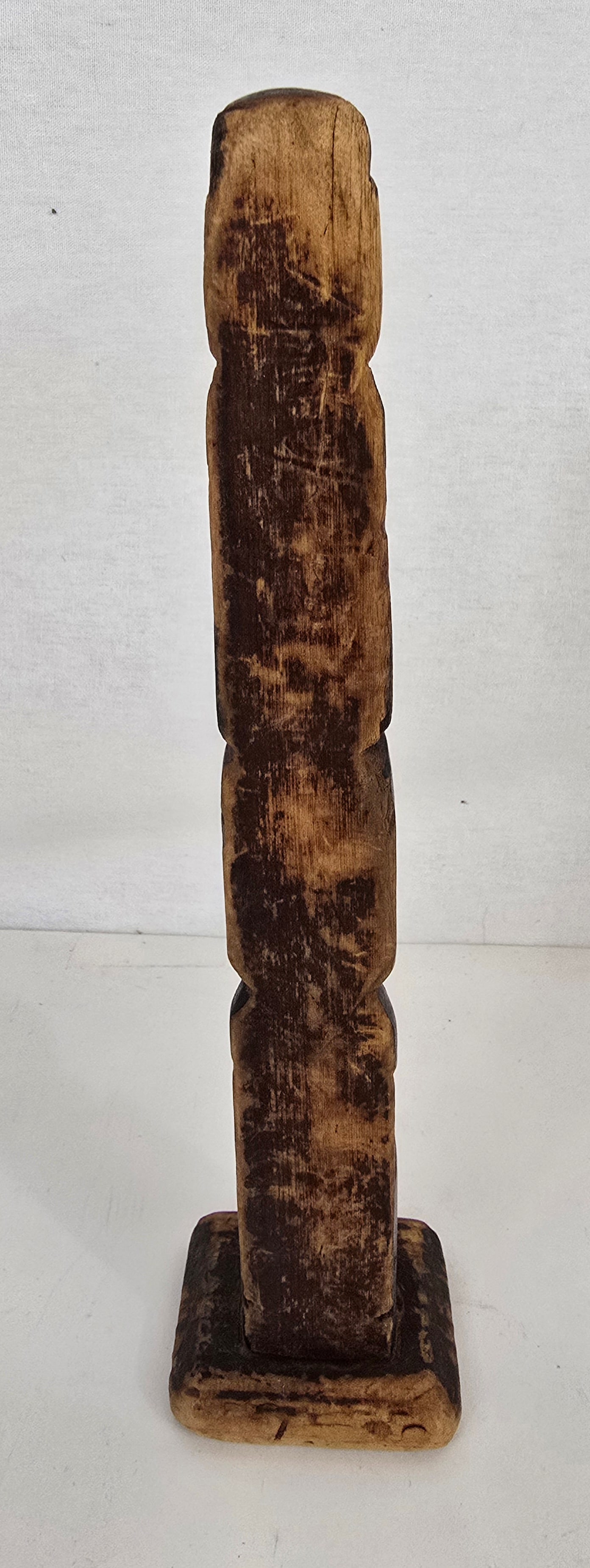 Early Northwest totem pole: Title: Early Northwest totem poleDimension: 9.25" tallDescription: Early Northwest coast totem pole with two bear images. Carved cedar and pigment. Great early surface. Pre 1930s. Excellent