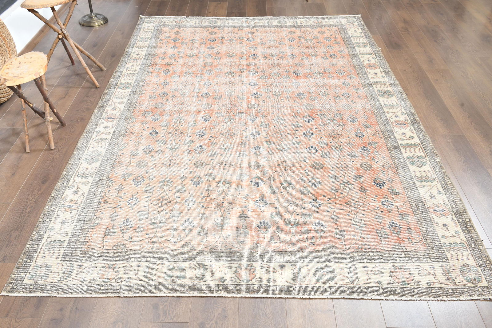 9'4x12'2 ft, FLORAL PERSIAN RUG: Title: 9'4x12'2 ft, FLORAL PERSIAN RUG Description: This Turkish one-of-a-kind Anatolian Vintage Rug is hand-knotted and handwoven by the most skilled artisans who use pure wool, in muted, natural