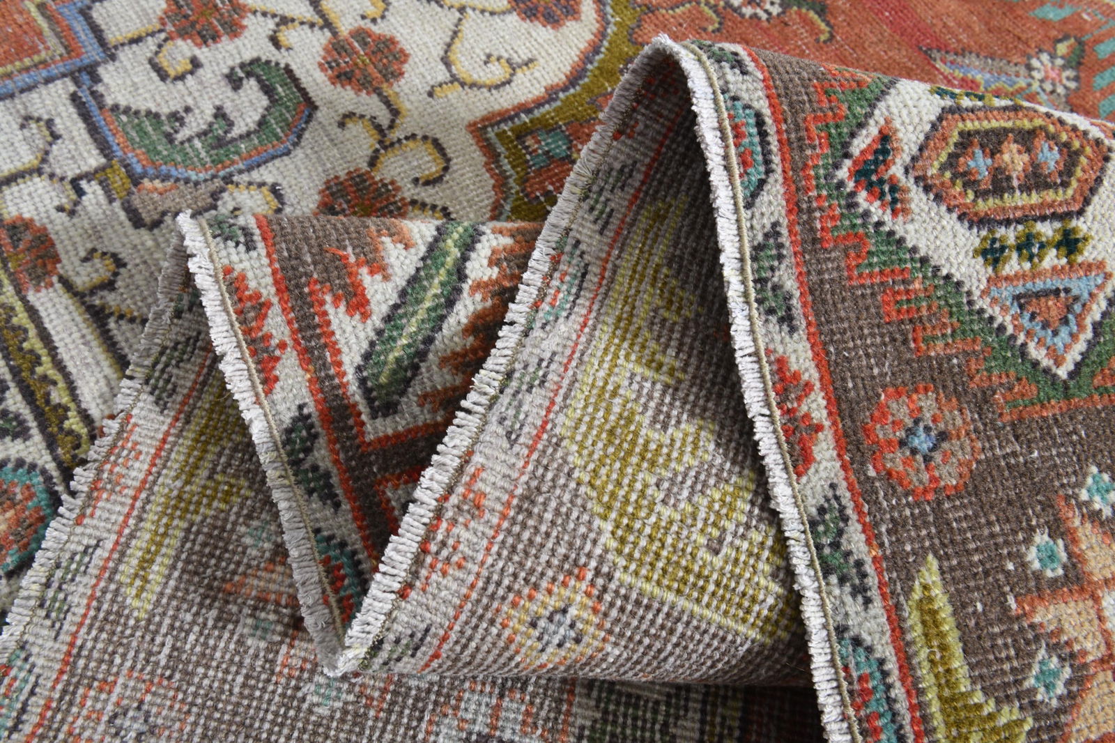 9.6x11.9 ft, ORANGE PALACE RUG: Title: 9.6x11.9 ft, ORANGE PALACE RUG Description: This Turkish one-of-a-kind Anatolian Vintage Rug is hand-knotted and handwoven by the most skilled artisans who use pure wool, in muted, natural