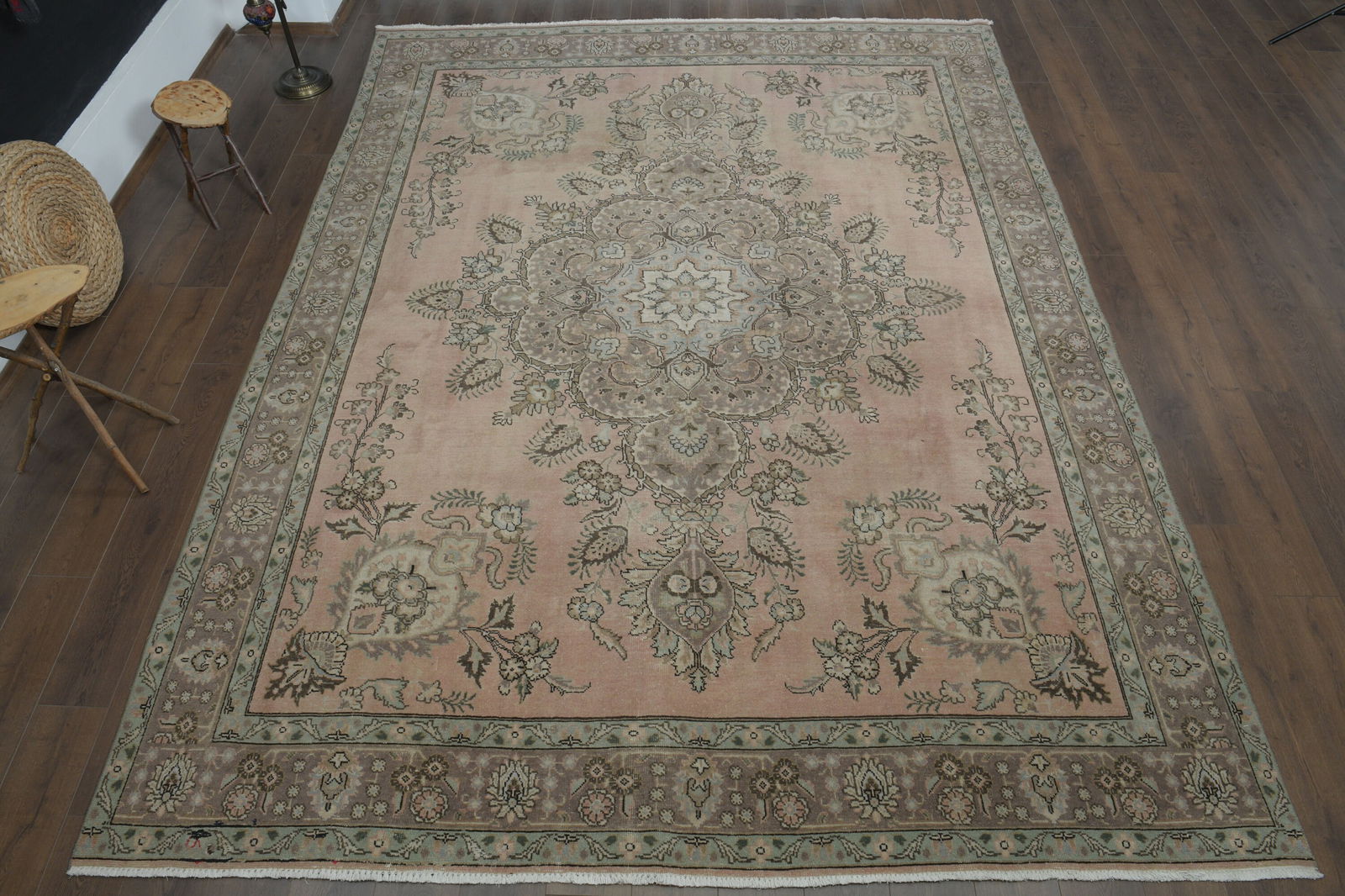 9'4x12'7 ft, ORANGE PERSIAN RUG: Title: 9'4x12'7 ft, ORANGE PERSIAN RUG Description: This Turkish one-of-a-kind Anatolian Vintage Rug is hand-knotted and handwoven by the most skilled artisans who use pure wool, in muted, natural