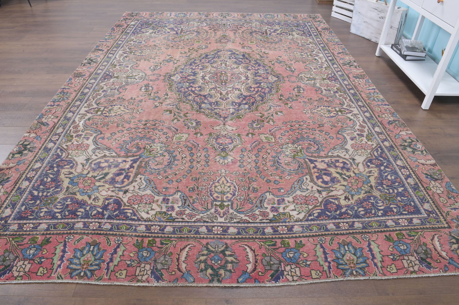 8'2x11'6 ft, PINK LUXURY RUG: Title: 8'2x11'6 ft, PINK LUXURY RUG Description: This Turkish one-of-a-kind Anatolian Vintage Rug is hand-knotted and handwoven by the most skilled artisans who use pure wool, in muted, natural