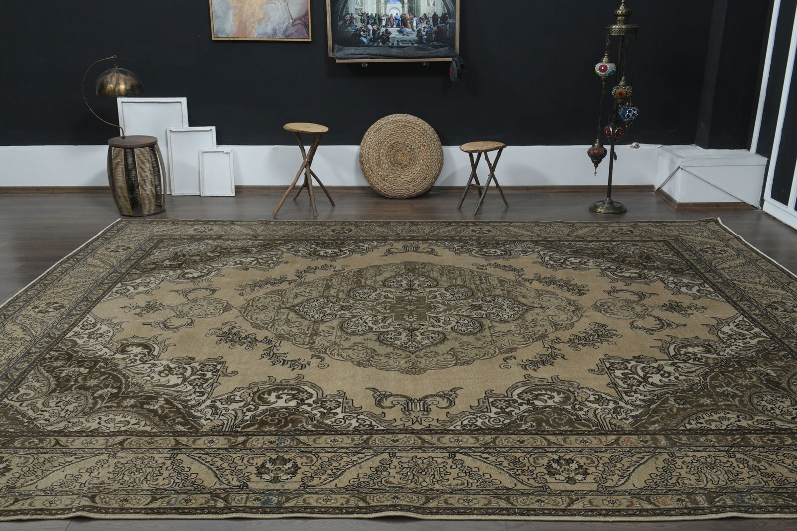 9.8x12.9 ft, OVERSIZED ORANGE BROWN: Title: 9.8x12.9 ft, OVERSIZED ORANGE BROWN Description: This Turkish one-of-a-kind Anatolian Vintage Rug is hand-knotted and handwoven by the most skilled artisans who use pure wool, in muted,