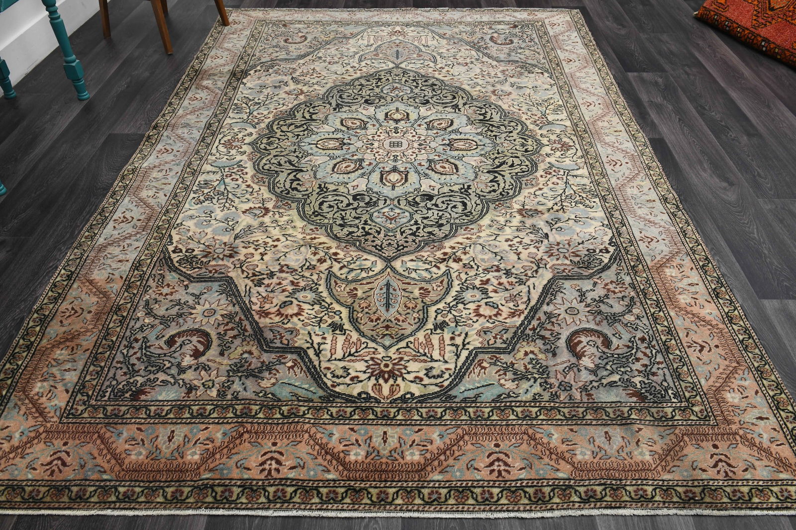6.6x9.7 ft, TURKISH Rug, VINTAGE: Title: 6.6x9.7 ft, TURKISH Rug, VINTAGE Description: This Turkish one-of-a-kind Anatolian Vintage Rug is hand-knotted and handwoven by the most skilled artisans who use pure wool, in muted, natural to