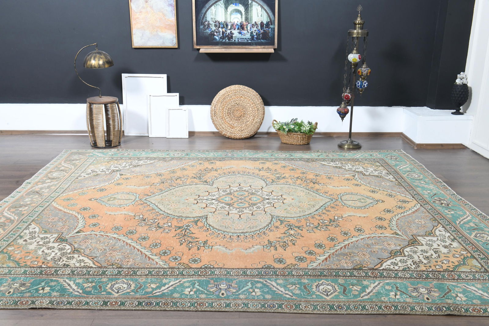 9'1x11'3 ft, ORANGE PERSIAN RUG - 10