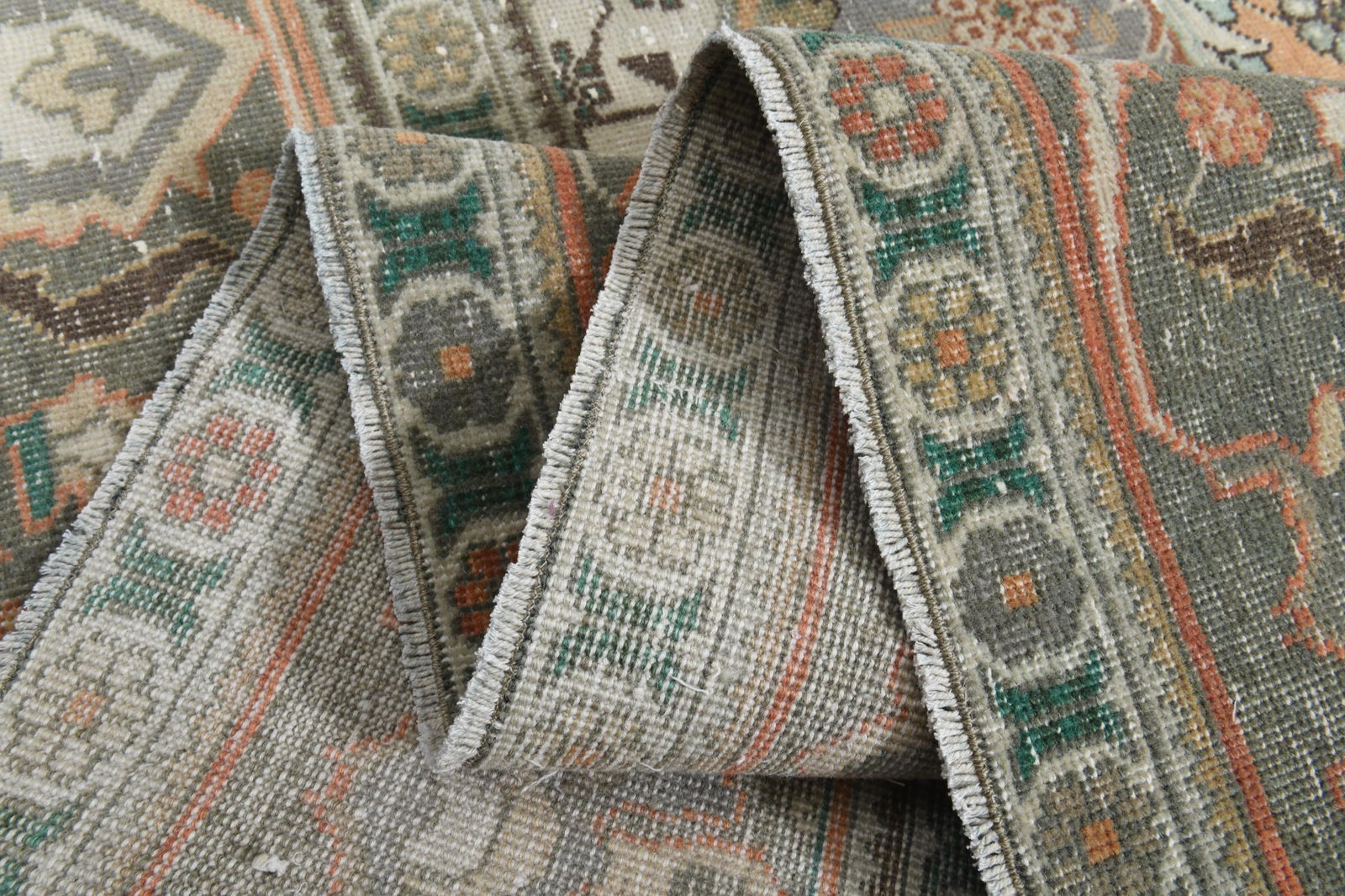 9'1x11'3 ft, ORANGE PERSIAN RUG: Title: 9'1x11'3 ft, ORANGE PERSIAN RUG Description: This Turkish one-of-a-kind Anatolian Vintage Rug is hand-knotted and handwoven by the most skilled artisans who use pure wool, in muted, natural ton