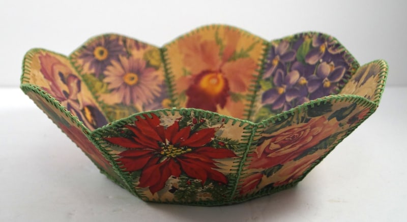 Vintage Christmas Card Hand Made Crochet Basket - 3