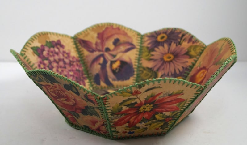 Vintage Christmas Card Hand Made Crochet Basket - 4