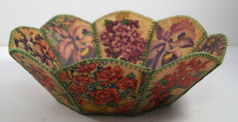 Vintage Christmas Card Hand Made Crochet Basket - 5