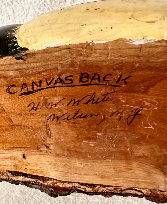 Canvasback Duck Carving in Log Signed - 7