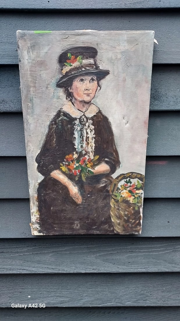 Oil painting Americana Garden Lady Colorful Hat - 2