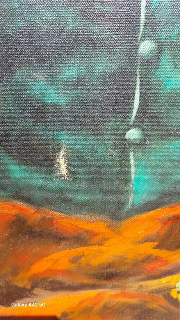 Native AMERICAN oil Painting Signed 1950 B. Simpson 24 x 36 - 2