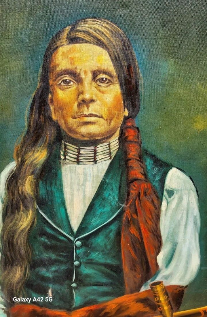 Native AMERICAN oil Painting Signed 1950 B. Simpson 24 x 36 - 4