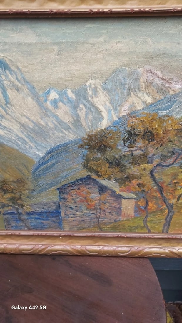 oil painting Mountain Cabin Great Colors Winter Scene - 2