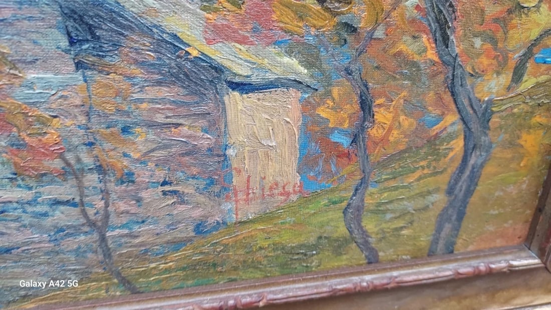 oil painting Mountain Cabin Great Colors Winter Scene - 3