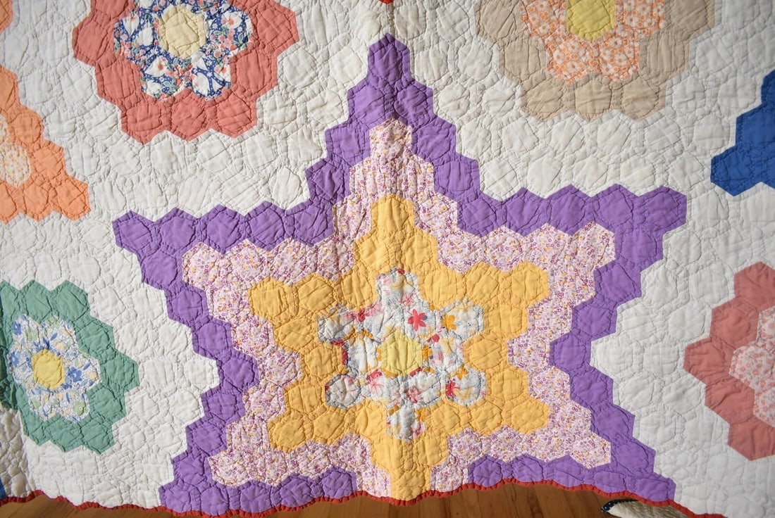 30's Flower Garden Stars Mosaic Quilt - 7
