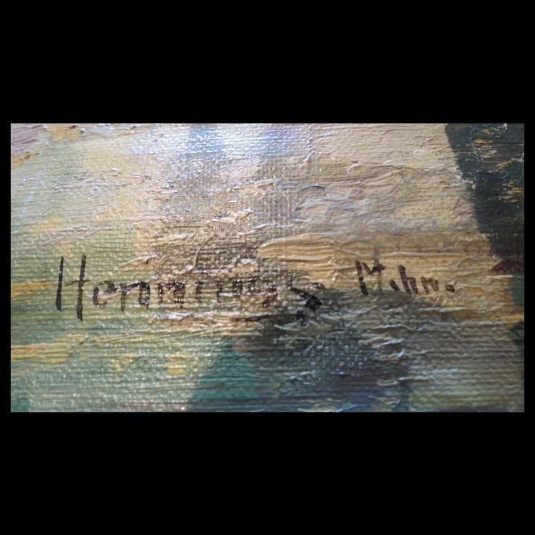 Antique Oil painting signed Hennings Peasants on Fishing Boat - 2