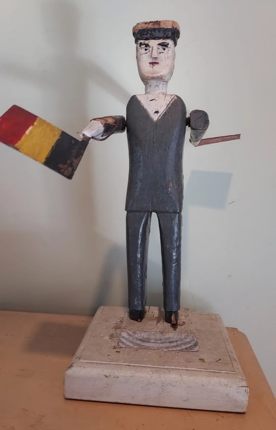 Antique Sailor Whirligig Wooden 19th Century Flag Amazing: Great looking piece in very good condition. New England Purchased in Massachusetts. Nice old wood piece. Probably repainted in last 50 years. Not sure of the significance of flags. They are metal.