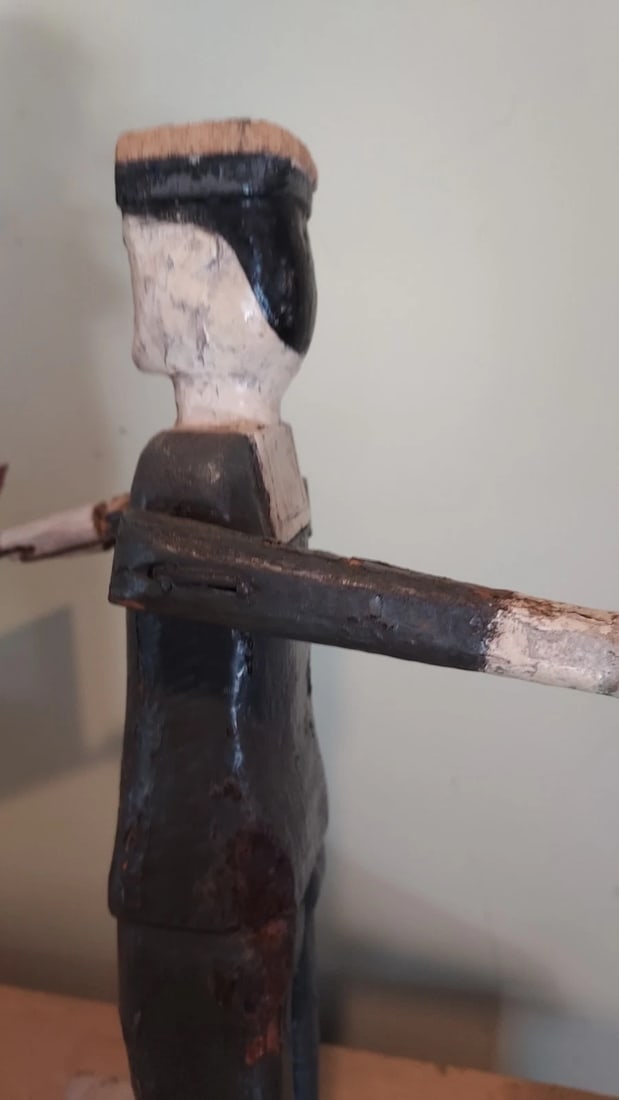 Antique Sailor Whirligig Wooden 19th Century Flag Amazing - 5