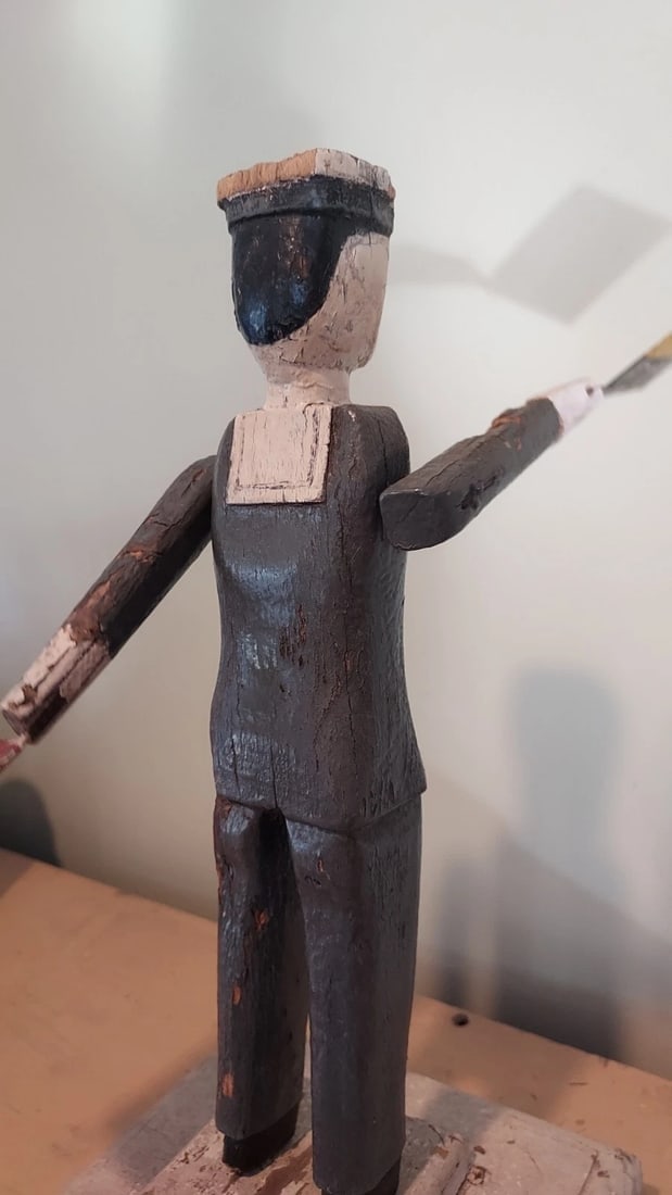 Antique Sailor Whirligig Wooden 19th Century Flag Amazing - 7