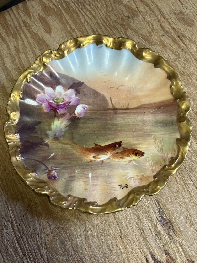 11 Pc Limoges Artist Signed Fish Set - 16